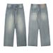 Men's Clothing Men's Ice Blue Jeans Retro Washed Distressed Straight Leg Slim Fit Casual Loose Pants_mkmklike.com