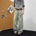 Men's Retro Distressed Wide Leg Jeans Plus Size Loose Straight Leg Floor Length Spring/Summer Style_mkmklike.com
