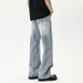 High Street Washed Lightning Pattern Blue Curved Hem Jeans For Men, Spring And Autumn American Style Long Pants, Trendy_mkmklike.com