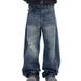 American Niche Design Washing Water Ripple Ripped Blue Jeans Men's And Women's Trend Ruffian Handsome Splicing Straight Casual Pants_mkmklike.com