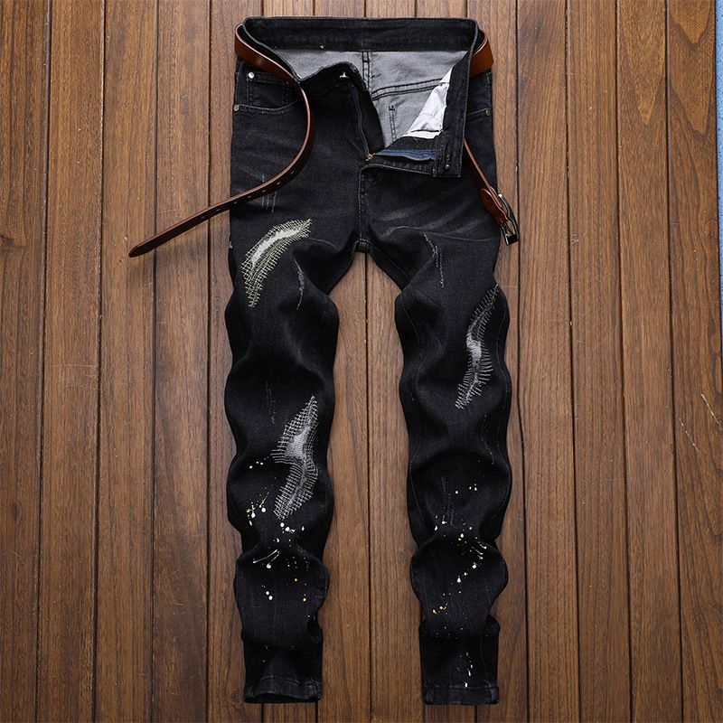 Men's Clothing 2026 Men's Slim Fit Stretch Jeans With Embroidery - Stylish Straight Leg Denim Pants For Casual Wear (Black, Sizes 28-38)_mkmklike.com