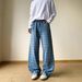 Men's Clothing Retro Wide Leg Flared Jeans For Men Blue Plaid Straight Leg Loose Fit Drape Scimitar Cut Long Pants For Teenagers_mkmklike.com