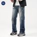 Pure Muqiu Clothing | American High Street Cleanfit Distressed Washed Jeans Men's Loose Lightning Pattern Long Pants_mkmklike.com