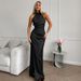 Women's Clothing halter neck slit solid color dress sleeveless long dress temperament_mkmklike.com