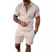 Men's Fashion Casual Suit 3D Printed Zipper Short Sleeve Polo Shirt Shorts 2-Piece Set_mkmklike.com