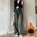 Fleece-Lined Cement Gray Vintage Pleated Wide-Leg Jeans For Women High Waist Loose Slimming Autumn Winter Petite_mkmklike.com