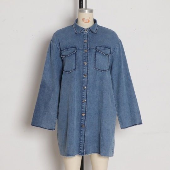 Chicco European And American Fashion New Women's Denim Dress Washed Craft Long Shirt Casual Jacket_mkmklike.com