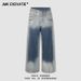 Vintage Washed Gradient Jeans For Men - Relaxed Straight Leg Denim Pants With High Waist & Button Fly, Casual Style_mkmklike.com