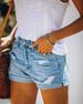 Women's Clothing Straight Pants Shorts Washed Ordinary Cotton Denim Street Fashion Blue Mid Waist Denim_mkmklike.com