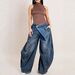 BN367 Wide Leg Jeans for Women Fashion Cross Border E-commerce European American Style Washed Distressed Patch Pocket Hot Selling_mkmklike.com