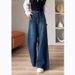 Retro Wide-Leg Jeans For Women, Spring And Autumn 2025 New Style, High-Waisted, Slimming, Loose, Straight-Leg, Draped,_mkmklike.com