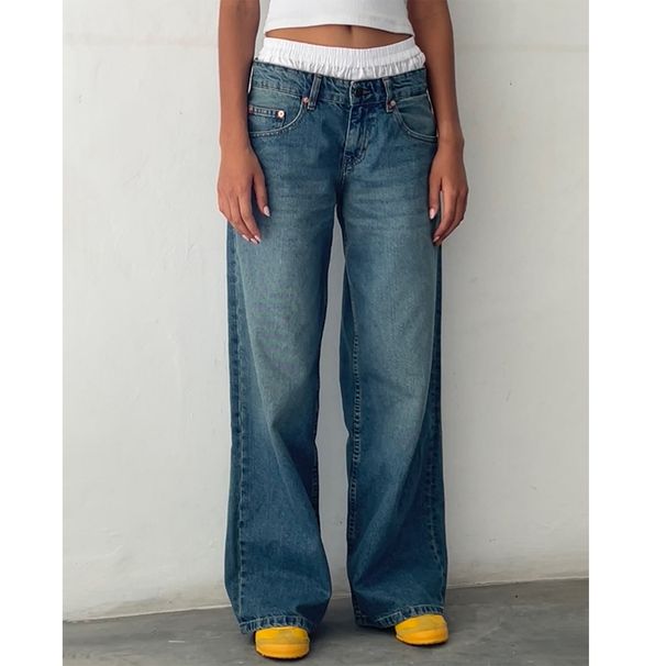 K Low-rise, Non-stretch, Straight-leg, Vintage American Style Denim Trousers For Women; New Wide-leg Street Style Jeans For Women_mkmklike.com