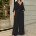 Women's 2023 temperament elegant v-neck bat sleeve wide-leg solid color simple fashion jumpsuit_mkmklike.com