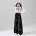 2026 Spring New Fashion Women's High-Waisted Slimming Denim Pants With Sparkling Rhinestones, Versatile Floor-Length_mkmklike.com
