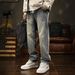 Men's Oversized Straight Leg Jeans - Vintage Washed Denim Pants For Casual Streetwear (S-XXXL, Blue, Non-Stretch Cotton)_mkmklike.com