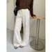 Women's Tencel Linen White Straight Leg Jeans - Early Autumn Slimming Wide Leg Pants Casual Trousers_mkmklike.com