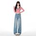 Shisanxing·Yunheyu Popular Style Rhinestone-embellished Light Blue Narrow High-waisted Straight Jeans For Women_mkmklike.com