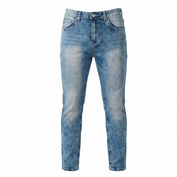 Men's Slim Fit Snow Wash Denim Jeans - Straight Leg Stretch Cotton Casual Pants For Streetwear_mkmklike.com