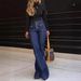 New Style Buttoned High Waist Jeans Women's Slim Flared Trousers Ready Stock_mkmklike.com