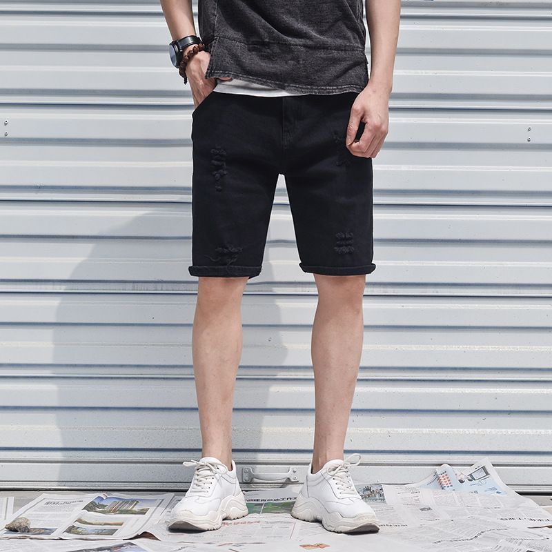 Men's Clothing Fashion Solid Color Denim Shorts Men's Casual Ripped Pants Washed Beach Pants Brushed Shorts Men_mkmklike.com
