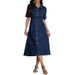 218665 Women's New Denim Collar Short Sleeved Cardigan With A Cinched Waist And Fitted Dress_mkmklike.com