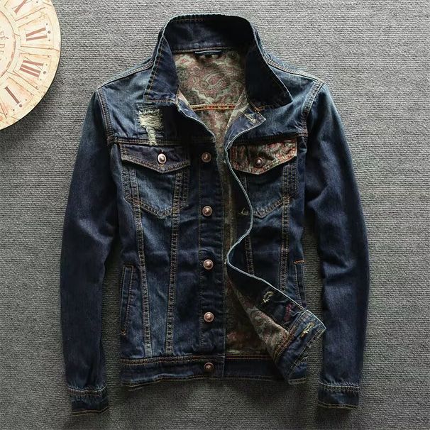 Autumn Denim Men Short Korean Version Slim Fit Paisley Washed Vintage Retro Jacket Casual Top Coat_mkmklike.com