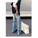 Men's American Retro Cleanfit Ripped Flared Jeans High Street Style Loose Straight Leg Drape Vibe Cross Border_mkmklike.com