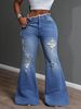 Women's Clothing Stretch Flared Jeans With Distressed Details - Comfortable & Stylish Denim Pants For Casual & Office Wear_mkmklike.com