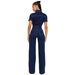 Loose Elastic Flared Washed Short Sleeved Denim Jumpsuit Jumpsuit Wide Leg Pants_mkmklike.com