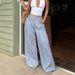 Light Blue Washed Wide Leg Jeans for Women Elastic Waist Vertical Stripe Design Loose Fit Versatile YT02_mkmklike.com