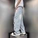 Men's Clothing Men's Distressed Mid-Seam Jeans – American High Street Wide-Leg Denim Pants, Vintage Washed & Hand-Painted (Blue, S-3XL)_mkmklike.com
