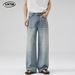 Men's Clothing Gradient Contrast A Line Jeans Vintage Washed Blue-White Ombre A-Line Jeans For Men – Streetwear Loose Fit Straight Leg Denim Pants_mkmklike.com