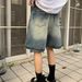 Retro Washed Distressed Denim Shorts Wide Leg Five Point Pants High End American Style For Men And Women New Summer Style Versatile_mkmklike.com