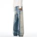 Splashed Ink Vintage Dirty Trendy Loose Straight Jeans For Men, American High Street Tie-Dye Gradient Wide-Leg Pants_mkmklike.com
