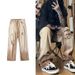 Suitable For All Seasons High Street Distressed Jeans For Men, Autumn Vintage Washed Ins Style, Trendy Brand, Straight Wide-Leg Pants_mkmklike.com