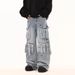 Men's Straight Leg Loose Fit Cargo Jeans Multi Pocket American High Street Style Trendy And Cool Design Long Pants_mkmklike.com