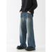 Korean Style High Volume Straight Leg Jeans mid Waist Loose Fit Wide Leg Floor Length Trousers All Season Trendy Brand Blue_mkmklike.com
