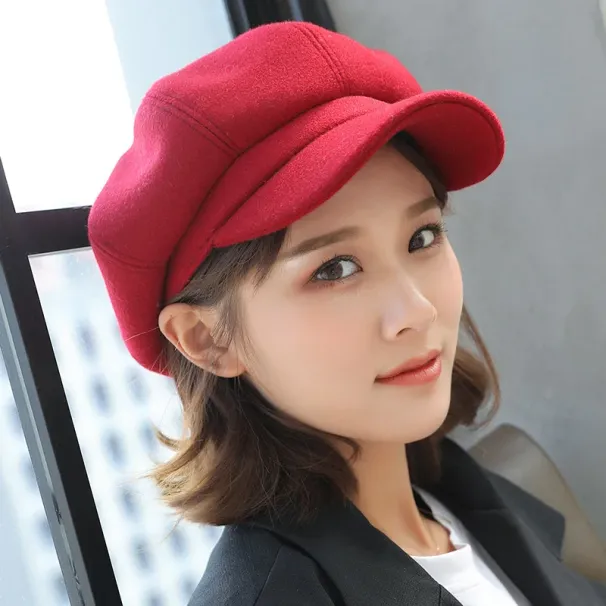 Hot Sale Auutmn Hats for Solid Plain Octagonal Newsboy Cap Men Ladies Casual Wool Hat Winter Beret Women Painte High Quality_mkmklike.com