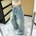 American-style Hot Girl Design Single-sided Rhinestone Denim Pants For Women, 2026 Spring Vintage Fashionable Shiny_mkmklike.com