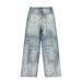 Washed Gradient Tie-Dye Denim Men's Trendy Punk Loose Wide-Leg Straight Pants With Frayed Heels And Button Closure_mkmklike.com