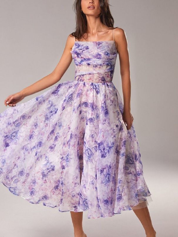 Women's Strapless Sleeveless Printed Hem Dress New Style_mkmklike.com