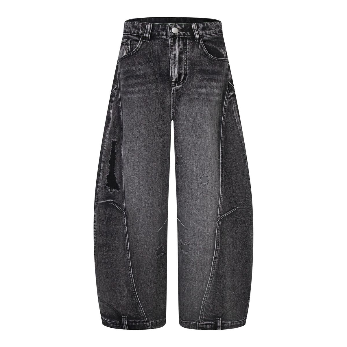 Unisex Distressed High Street Jeans – 90s Baggy Denim Pants With Ripped Details & Raw Hem (S-XL) – Vintage Black Washed Straight-Leg Trousers_mkmklike.com