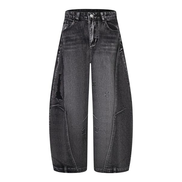 Unisex Distressed High Street Jeans – 90s Baggy Denim Pants With Ripped Details & Raw Hem (S-XL) – Vintage Black Washed Straight-Leg Trousers_mkmklike.com