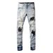 New Trendy Brand Letter High Street Black Fabric Patched Ripped Beggar Teen Washed Slim Fit Elastic Men's Clothing_mkmklike.com