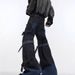 Men's Heavyweight Vibe Multi-Pocket Lace-Up Cargo Jeans Loose Fitting Straight Leg Wide Leg Floor Length Trousers Functional Patchwork Design_mkmklike.com