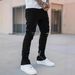 Men's High Quality Ripped Jeans Straight Leg Midweight Polyester Water Themed Style Open Hem 4 Colors Available_mkmklike.com