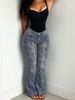 High Waisted Blue Ripped Frayed Hem Flared Jeans for Women Stretch Washed Distressed Slimming Tear Toothed Denim_mkmklike.com