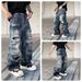 Nordmann European And American High Vibe Retro Distressed Design Jeans For Men Loose Straight Cool Street Style Wide Leg Pants_mkmklike.com