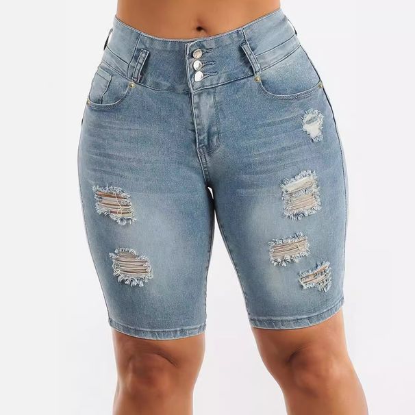 Women's Clothing High Waist Ripped Denim Shorts Women's New Elastic Slim Fit Hip Lifting Shorts_mkmklike.com