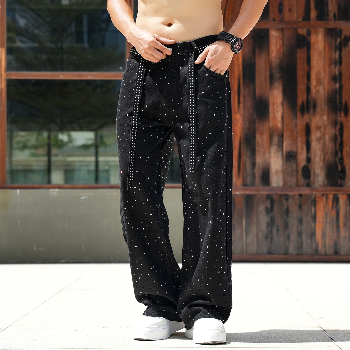 Nordmann European And American Foreign Trade Exclusive Hot Diamond Rhinestone Starry Sky Sparkling Loose Straight Jeans For Men_mkmklike.com